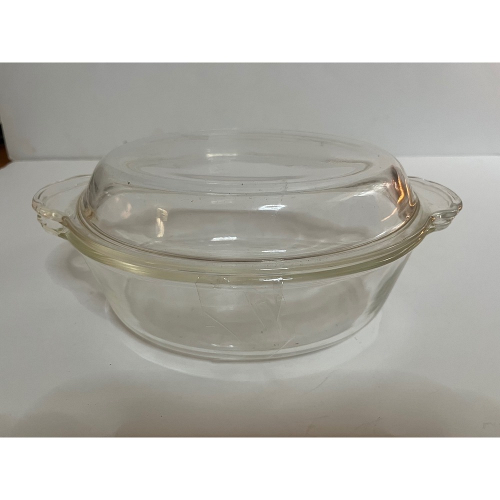 Vintage Fire-King Clear Glass Oval Casserole Dish with Lid 1.5 QT Made in USA